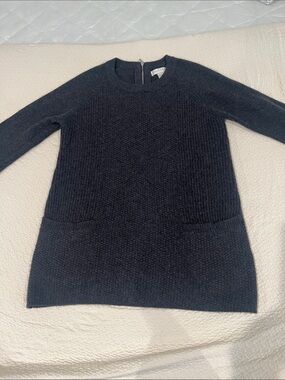 100% 2-ply Cashmere Women's Crewneck Longline Sweater - dark grey